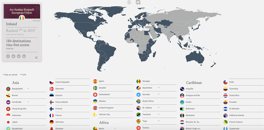 irlandzki paszport mapa krajówi