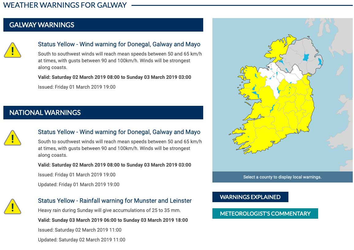 Żółty alarm pogodowy dla Irlandii. Dla Galway oczywiście też.