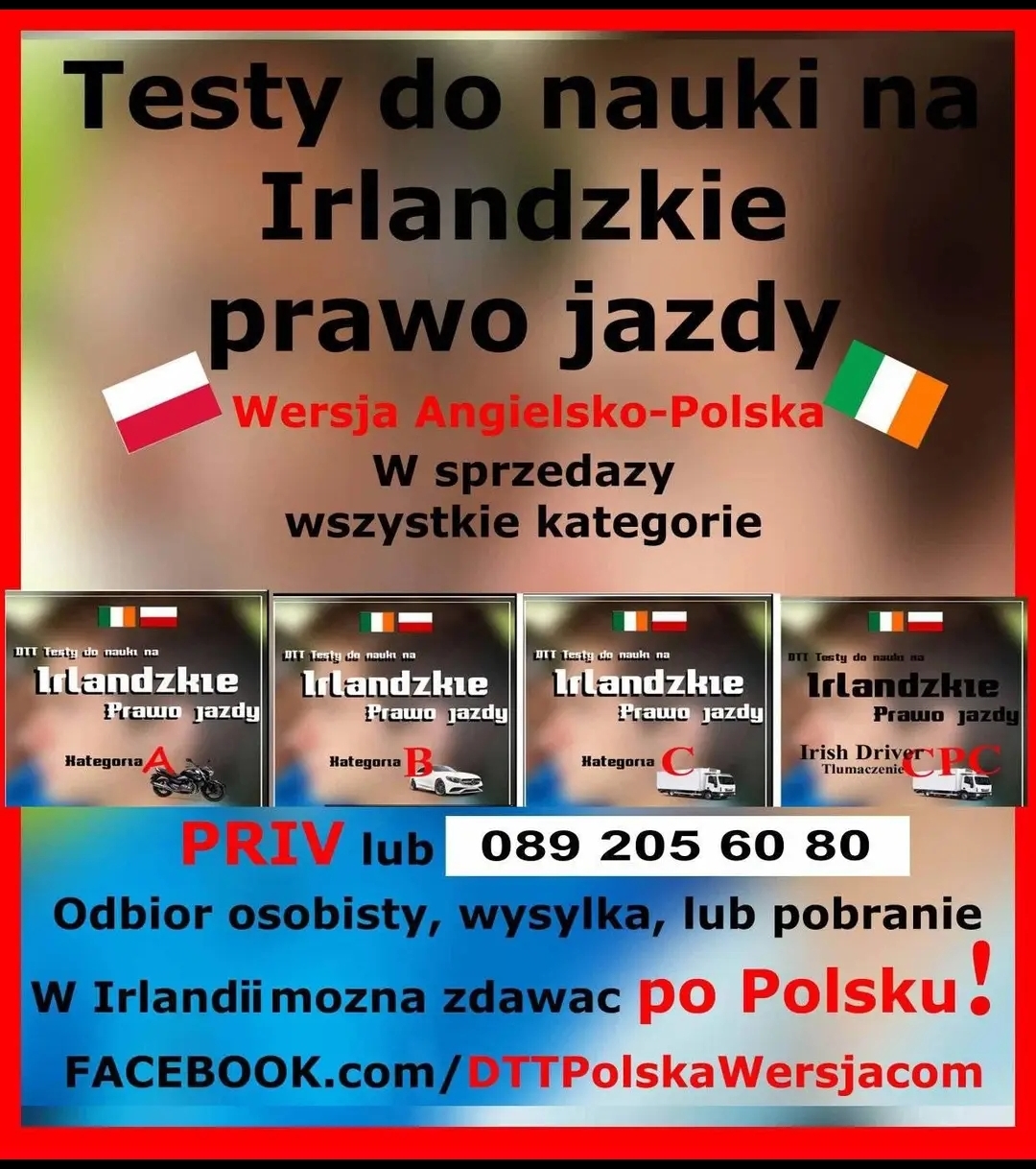 Testy do nauki na Irlandzkie prawo jazdy po Polsku